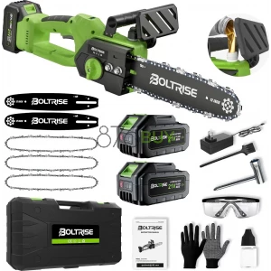 BOLTRISE 12 Inch Cordless Brushless Electric Chainsaw, 2 × 4.0Ah Batteries