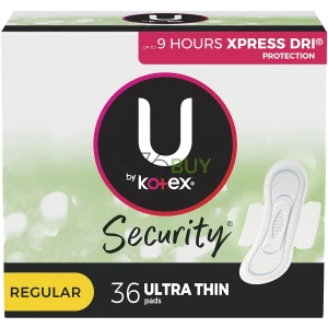 U by Kotex Security Ultra Thin Feminine Pads with Wings, Regular Absorbency, Unscented, 36 Count