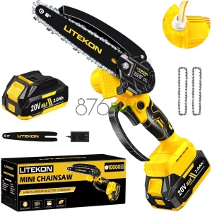 LITEKON Cordless Mini Chainsaw Kit with 2000mAh Battery & Quick Charger & 2 Chains