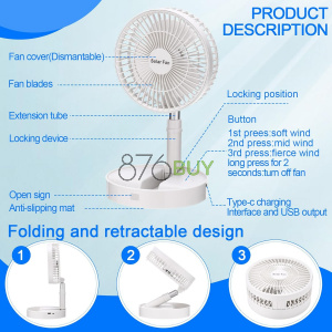 Solar Battery-operated Portable Standing Fan with Solar Panel