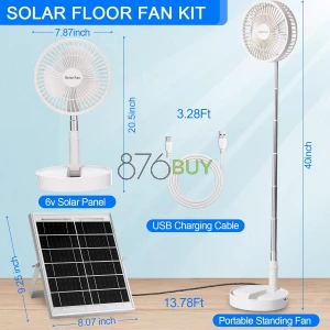 Solar Battery-operated Portable Standing Fan with Solar Panel