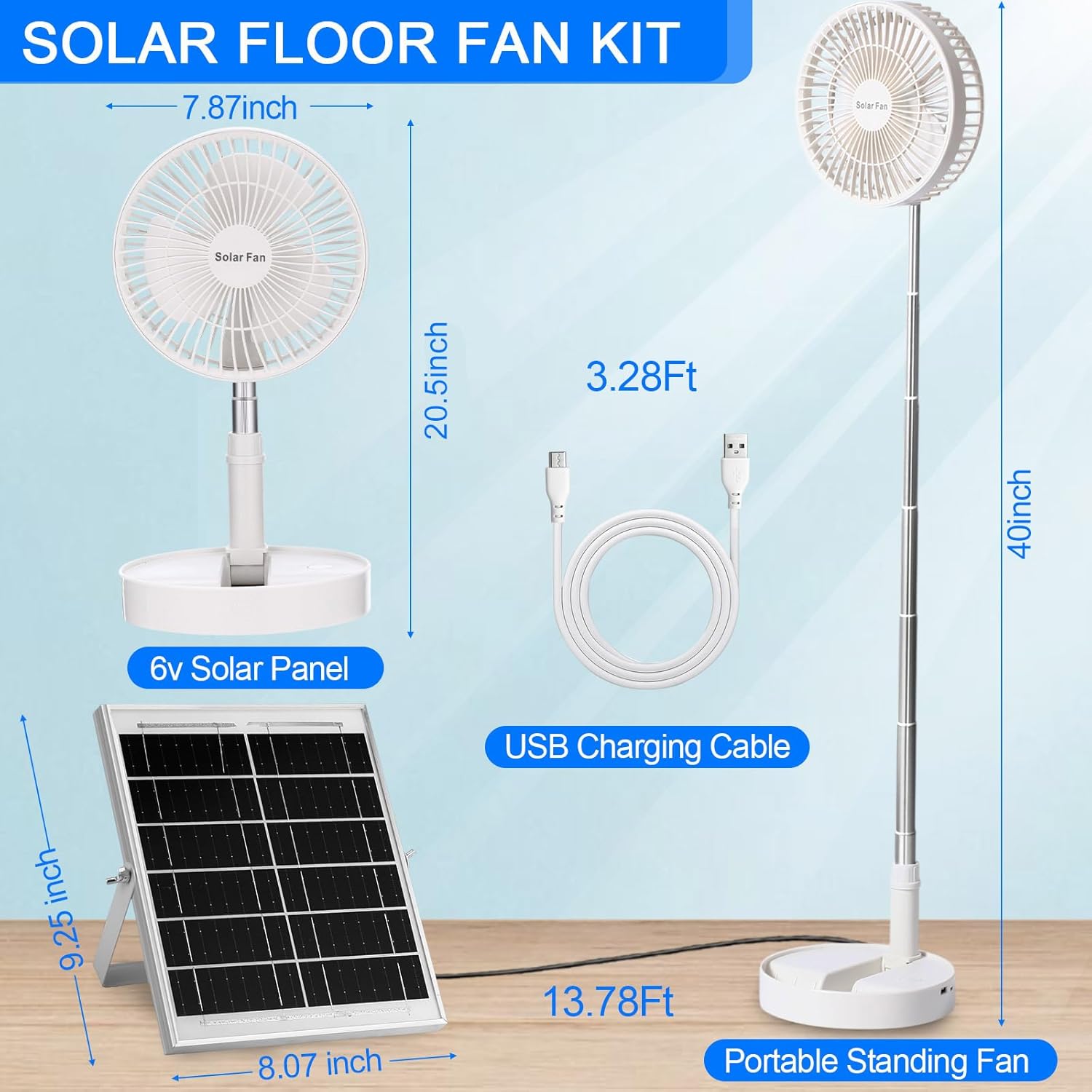 Solar Battery-operated Portable Standing Fan with Solar Panel - Image 7