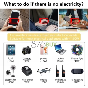 PiSFAU 150W Power Inverter 12V DC to 110V AC Car Plug Adapter Outlet Converter