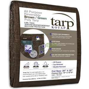 Kotap 20 x 20 Ft. All-Purpose Multi-Use Protection/Coverage 5-mil Poly Tarp, Reversible, Waterproof, Brown/Green
