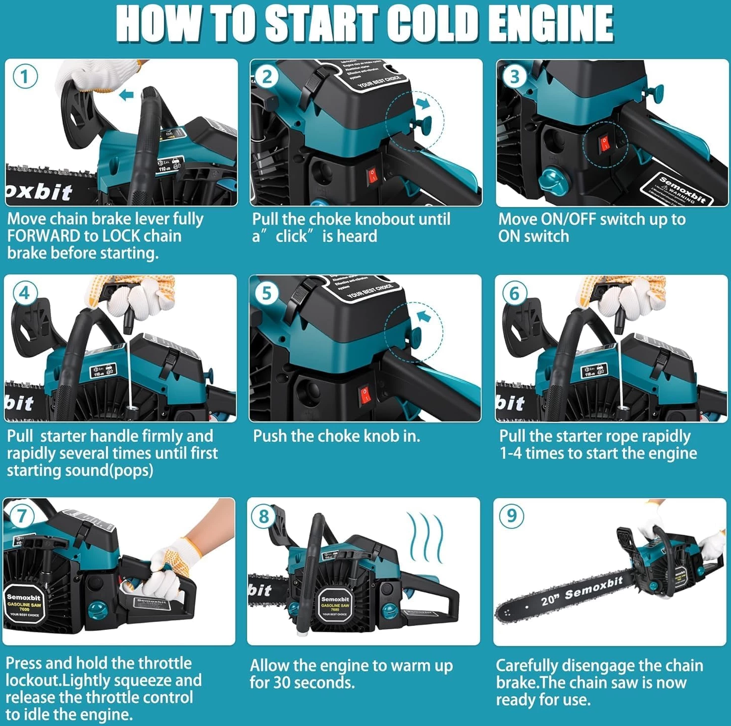 Semoxbit 58CC Gas Chainsaw 20 Inch Chain Saw with 2-Cycle Engine - Image 4