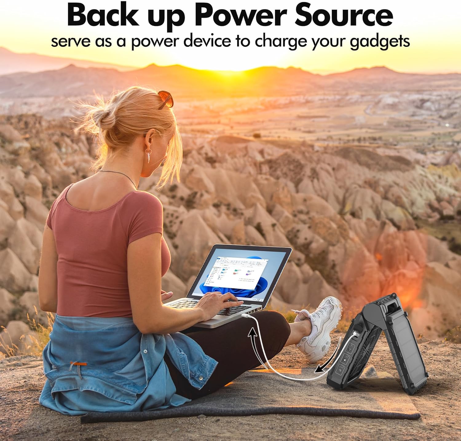 Solar Fan with LED Lantern - Battery Powered with Solar Panel, 90° Adjust, 3 Speed & Timer, 20Hrs Cooling - Image 7