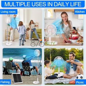 Solar Battery-operated Portable Standing Fan with Solar Panel