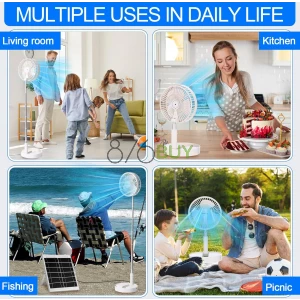 Solar Battery-operated Portable Standing Fan with Solar Panel