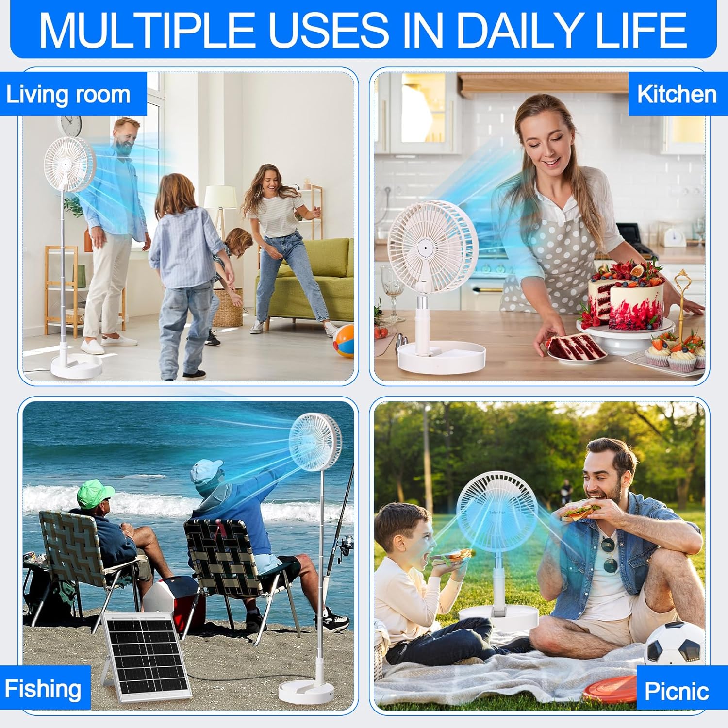Solar Battery-operated Portable Standing Fan with Solar Panel - Image 2