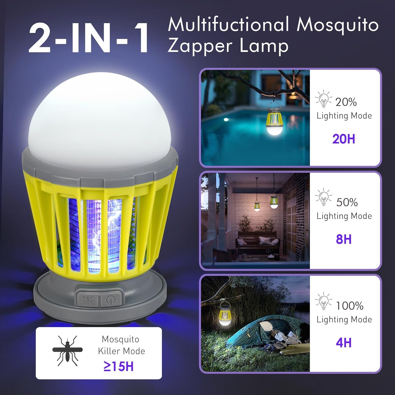 BANPESTT Solar Bug Zapper Portable Mosquito Zapper, 2-in-1 Cordless & Rechargeable - Image 3