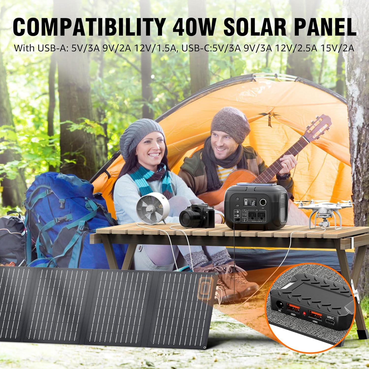 SinKeu Solar Powered Generator 300W Peak/70400mAh, 260Wh Portable Power Station with Panels - Image 5