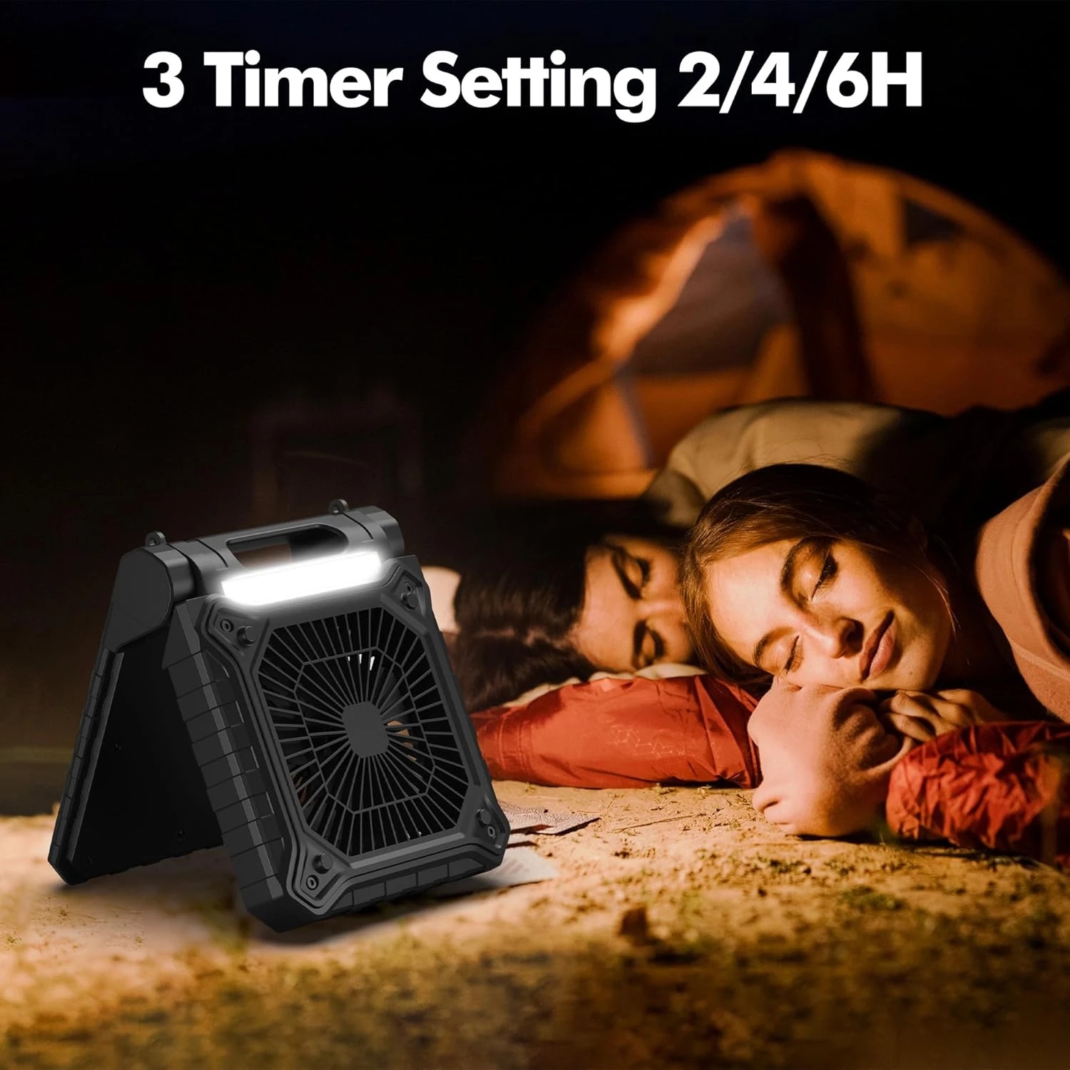 Solar Fan with LED Lantern - Battery Powered with Solar Panel, 90° Adjust, 3 Speed & Timer, 20Hrs Cooling - Image 2