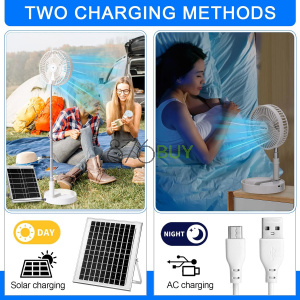 Solar Battery-operated Portable Standing Fan with Solar Panel
