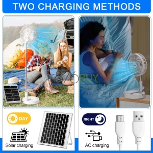 Solar Battery-operated Portable Standing Fan with Solar Panel