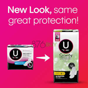 U by Kotex Security Ultra Thin Feminine Pads with Wings, Regular Absorbency, Unscented, 36 Count