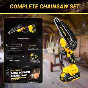 LITEKON Cordless Mini Chainsaw Kit with 2000mAh Battery & Quick Charger & 2 Chains