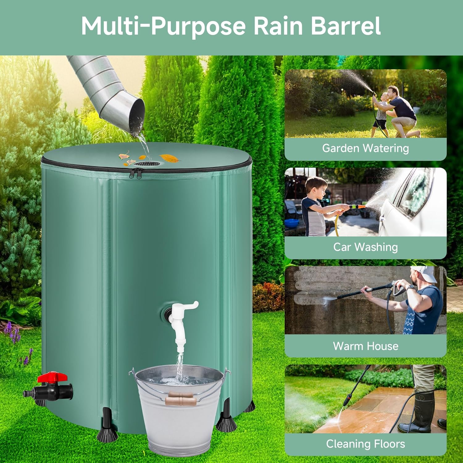 53 Gallon Portable Rainwater Collect System Water Tank to Collect Rainwater - Image 2