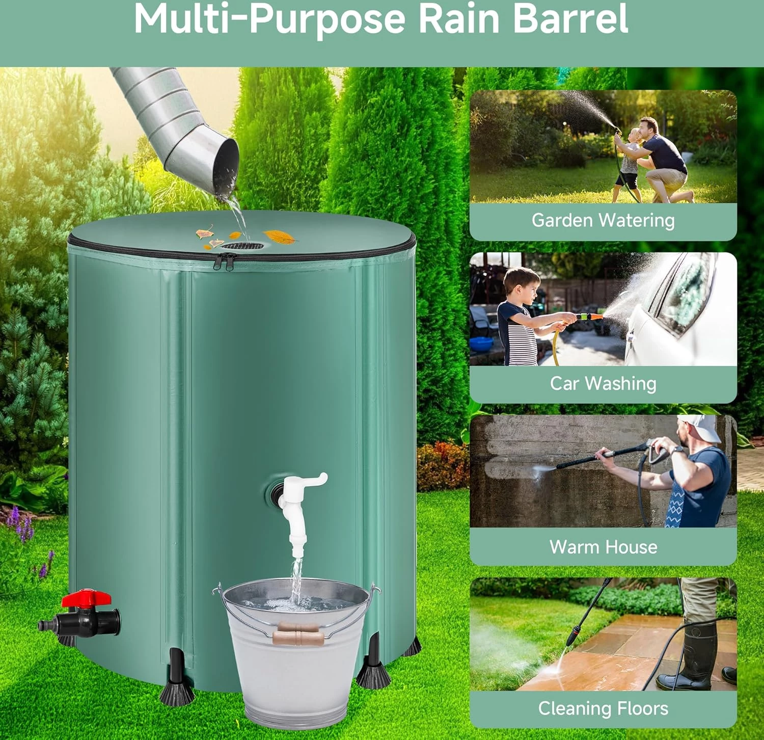 53 Gallon Portable Rainwater Collect System Water Tank to Collect Rainwater - Image 2