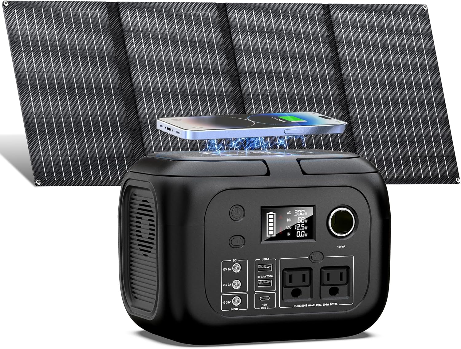 SinKeu Solar Powered Generator 300W Peak/70400mAh, 260Wh Portable Power Station with Panels