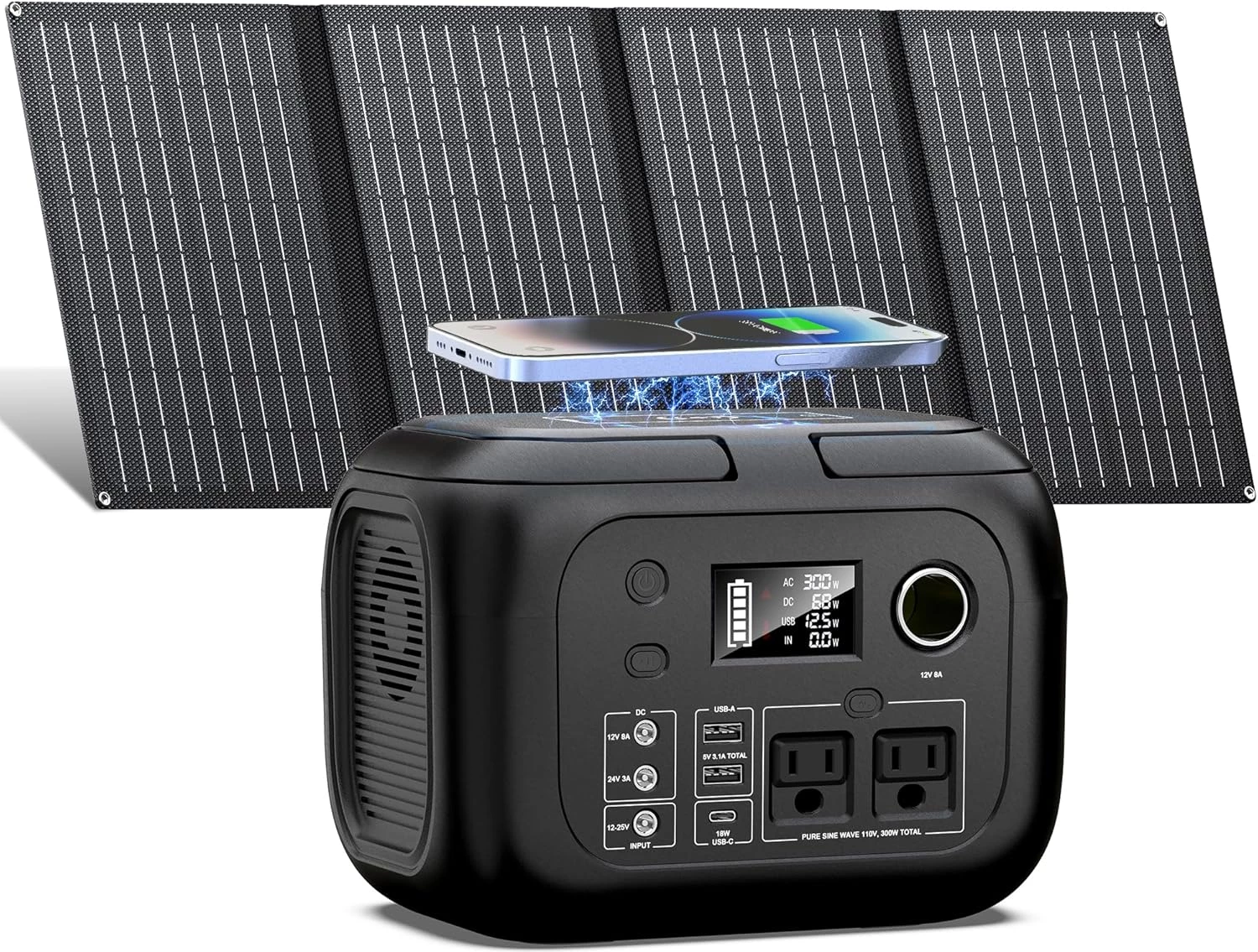 SinKeu Solar Powered Generator 300W Peak/70400mAh, 260Wh Portable Power Station with Panels