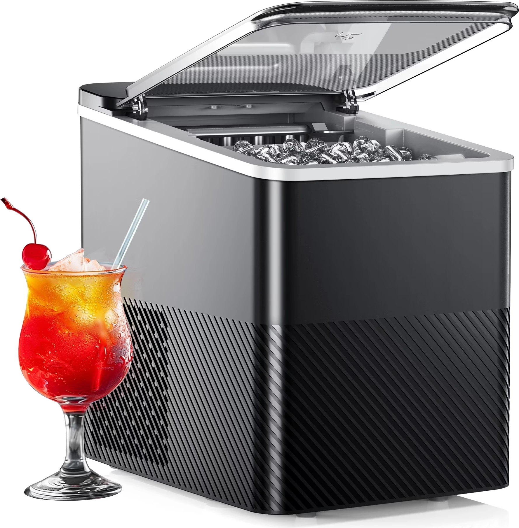 EUHOMY Countertop Ice Maker, Portable 2-Size Bullet Ice Machine with Self-Cleaning, 26.5 Lbs/24H, Black