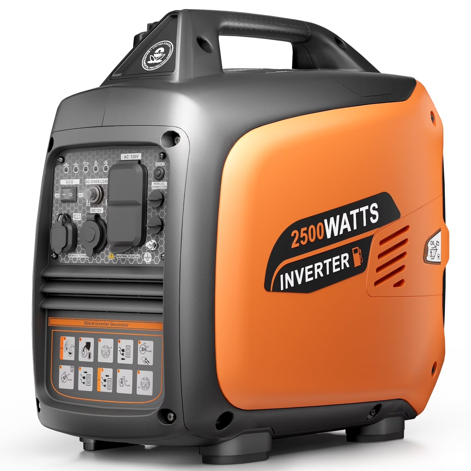 Efurden 2500-Watt Portable Inverter Generator Gas Powered, EPA Compliant, Parallel Capability, CO Shutdown, Low Noise