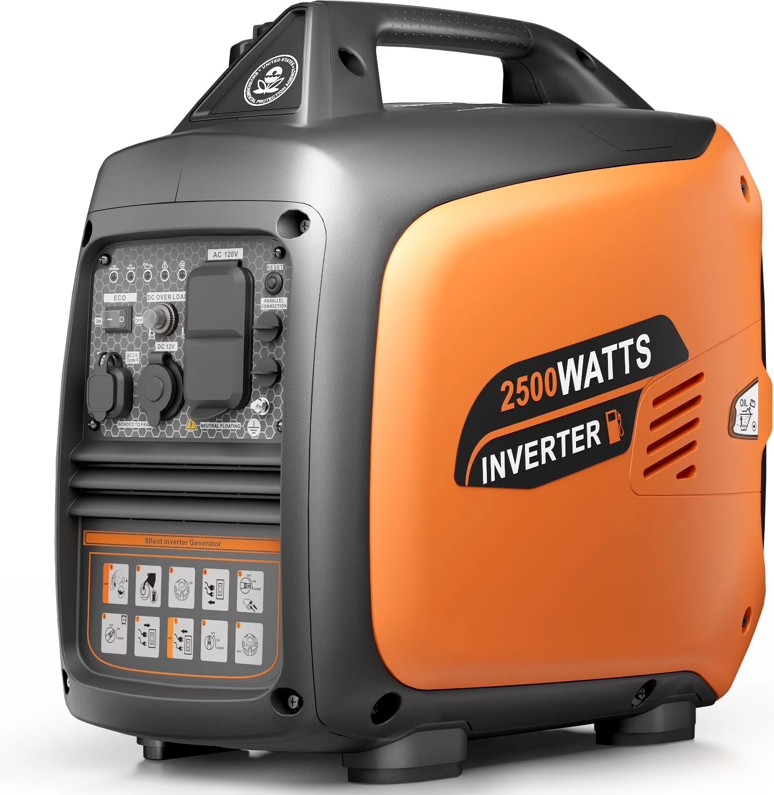 Efurden 2500-Watt Portable Inverter Generator Gas Powered, EPA Compliant, Parallel Capability, CO Shutdown, Low Noise