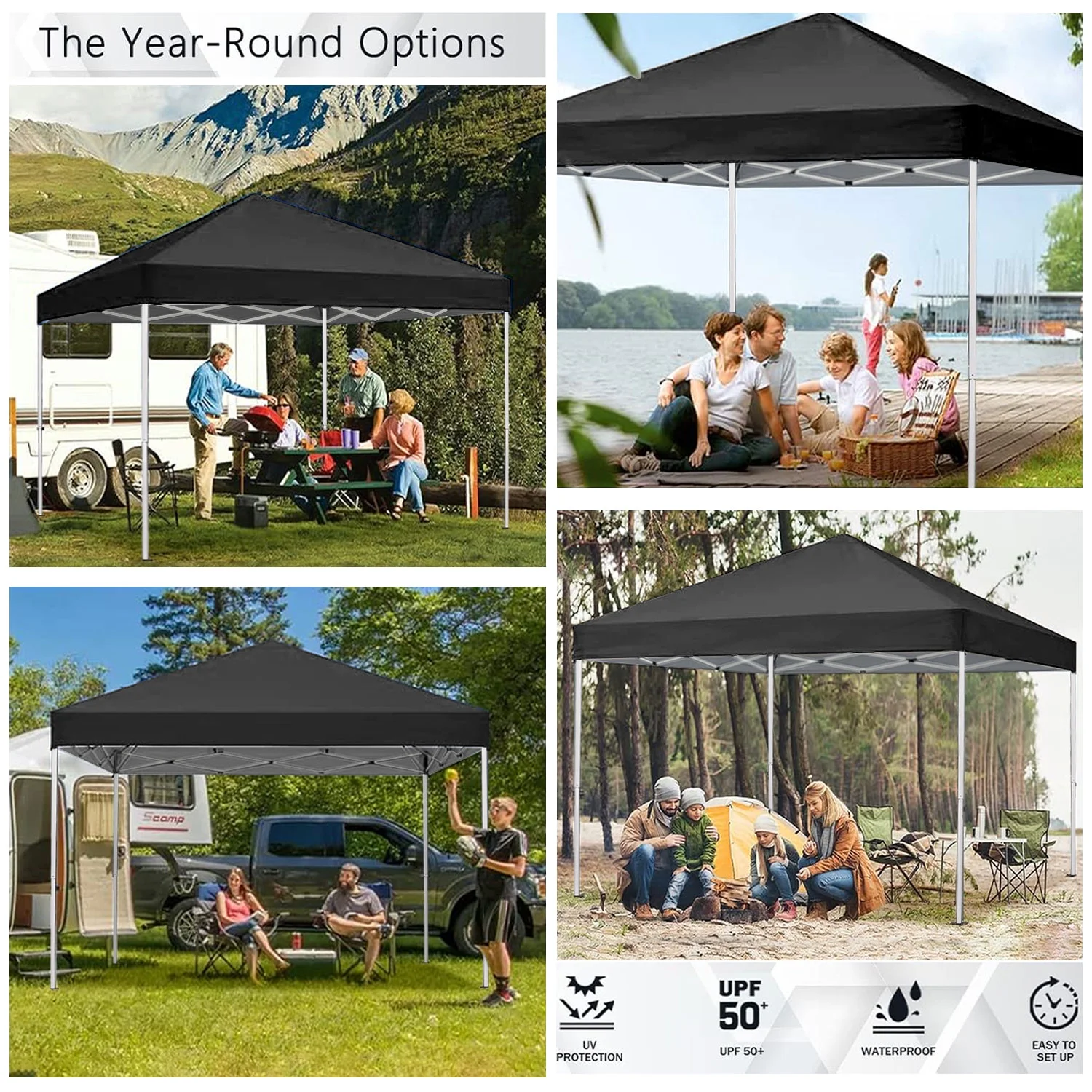 GVDV Outdoor Pop up Canopy 10'x10' Tent Camping Sun Shelter-Series Party Tent (Black) - Image 6