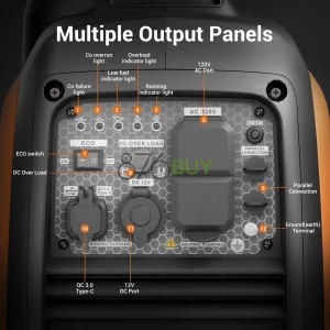 Efurden 2500-Watt Portable Inverter Generator Gas Powered, EPA Compliant, Parallel Capability, CO Shutdown, Low Noise