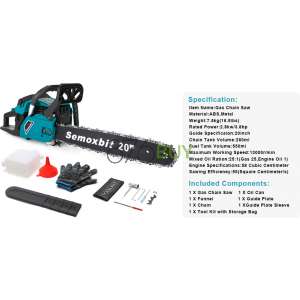 Semoxbit 58CC Gas Chainsaw 20 Inch Chain Saw with 2-Cycle Engine