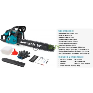 Semoxbit 58CC Gas Chainsaw 20 Inch Chain Saw with 2-Cycle Engine