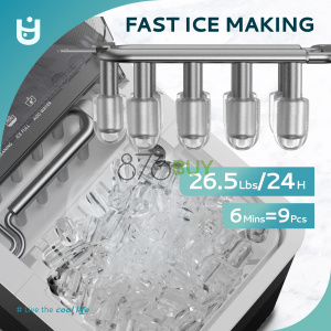 EUHOMY Countertop Ice Maker, Portable 2-Size Bullet Ice Machine with Self-Cleaning, 26.5 Lbs/24H, Black
