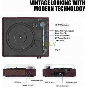 Cotsoco Vinyl Record Player Turntable with Built-in Bluetooth Receiver & 2 Stereo Speakers