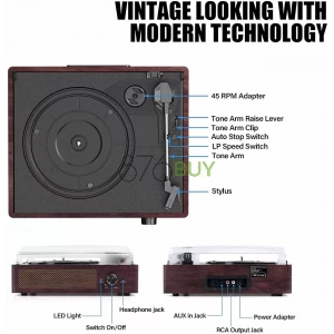 Cotsoco Vinyl Record Player Turntable with Built-in Bluetooth Receiver & 2 Stereo Speakers