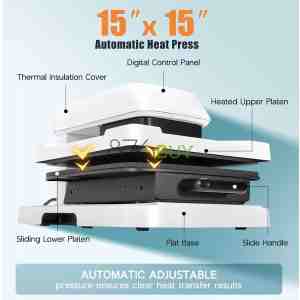 Specraft Auto Heat Press, 15x15 Digital Sublimation Machine with Adjustable Pressure for T-Shirts
