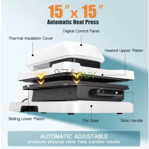 Specraft Auto Heat Press, 15x15 Digital Sublimation Machine with Adjustable Pressure for T-Shirts