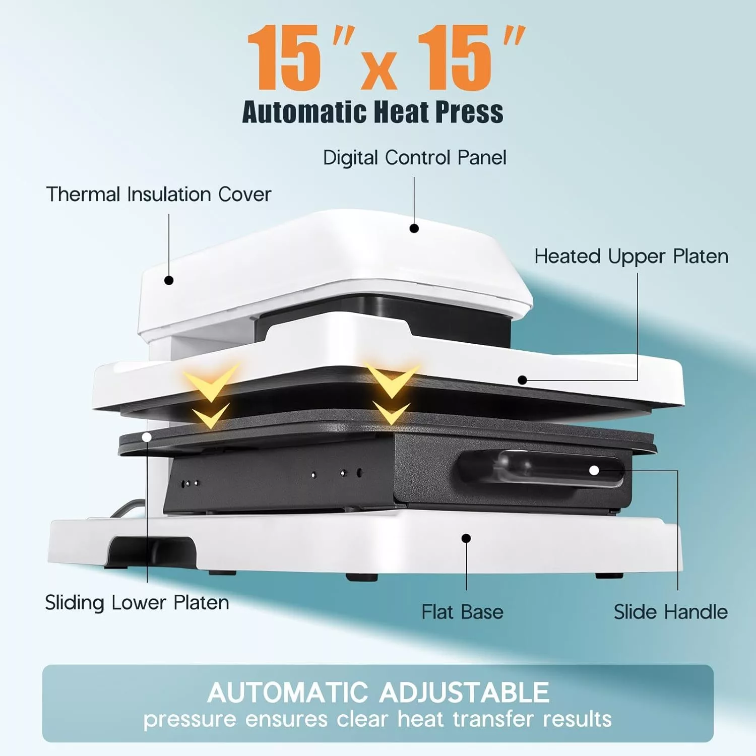 Specraft Auto Heat Press, 15x15 Digital Sublimation Machine with Adjustable Pressure for T-Shirts - Image 6