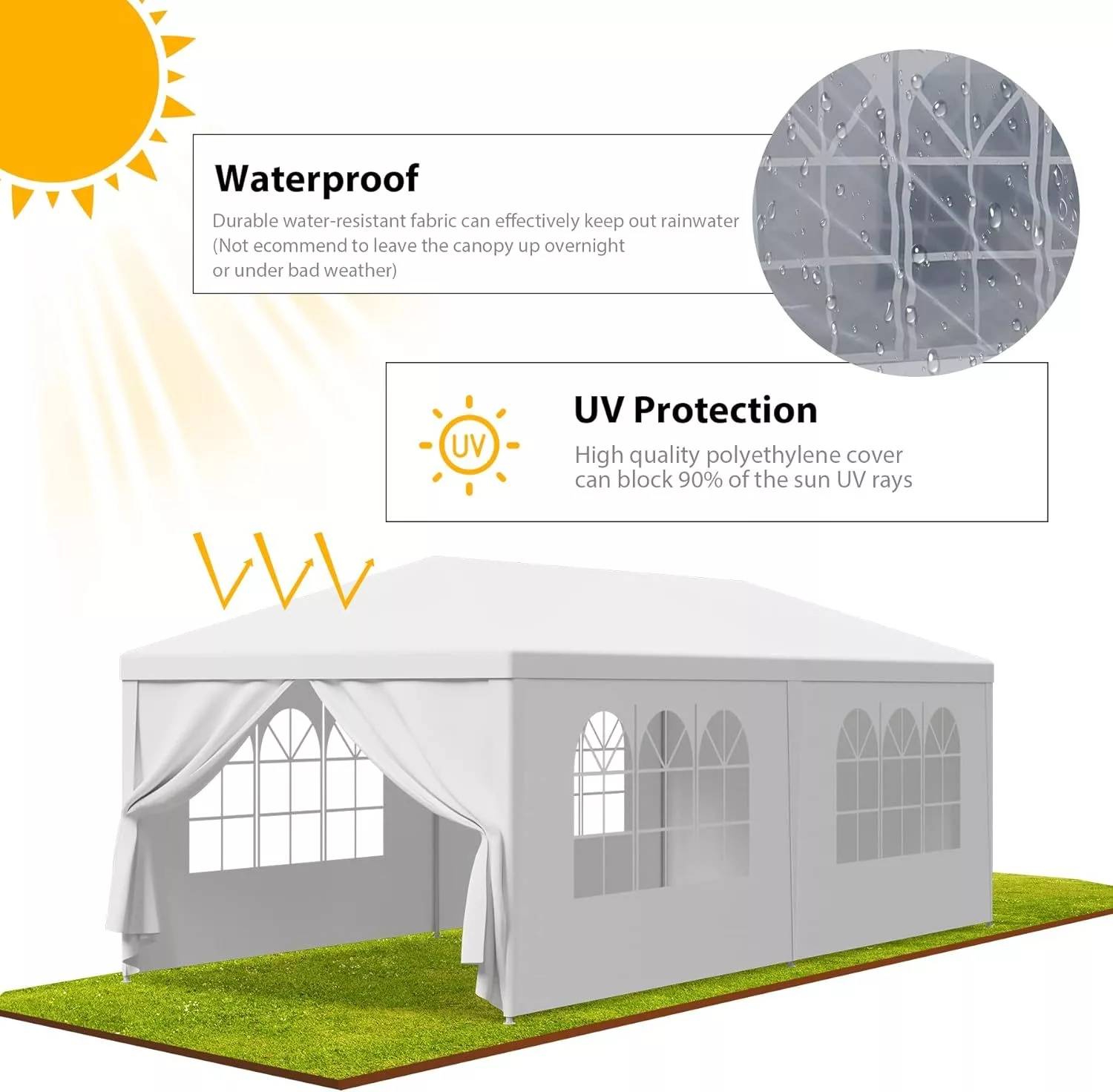 Smartxchoices 10' x 20' Heavy Duty Outdoor White Waterproof Gazebo Canopy Tent with Removable Sidewalls - Image 4