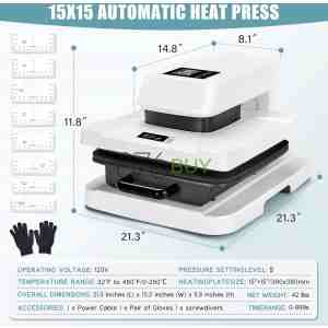 Specraft Auto Heat Press, 15x15 Digital Sublimation Machine with Adjustable Pressure for T-Shirts