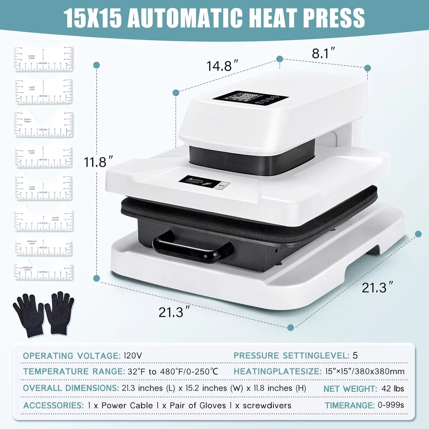 Specraft Auto Heat Press, 15x15 Digital Sublimation Machine with Adjustable Pressure for T-Shirts - Image 9