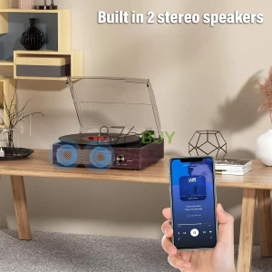 Cotsoco Vinyl Record Player Turntable with Built-in Bluetooth Receiver & 2 Stereo Speakers