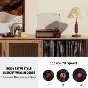 Cotsoco Vinyl Record Player Turntable with Built-in Bluetooth Receiver & 2 Stereo Speakers