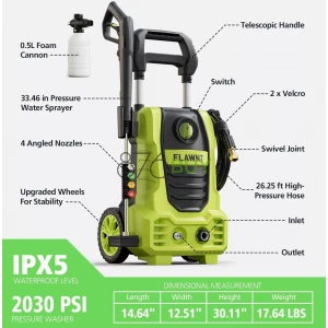 FLAWNT Electric Pressure Washer, 26 FT Hose Pressure Cleaner 2030 PSI with 4 Nozzles