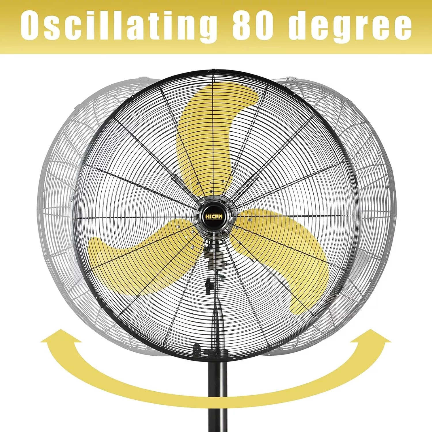HiCFM Yellow Pedestal Fan (30" Oscillating Pedestal Fan) - Image 6