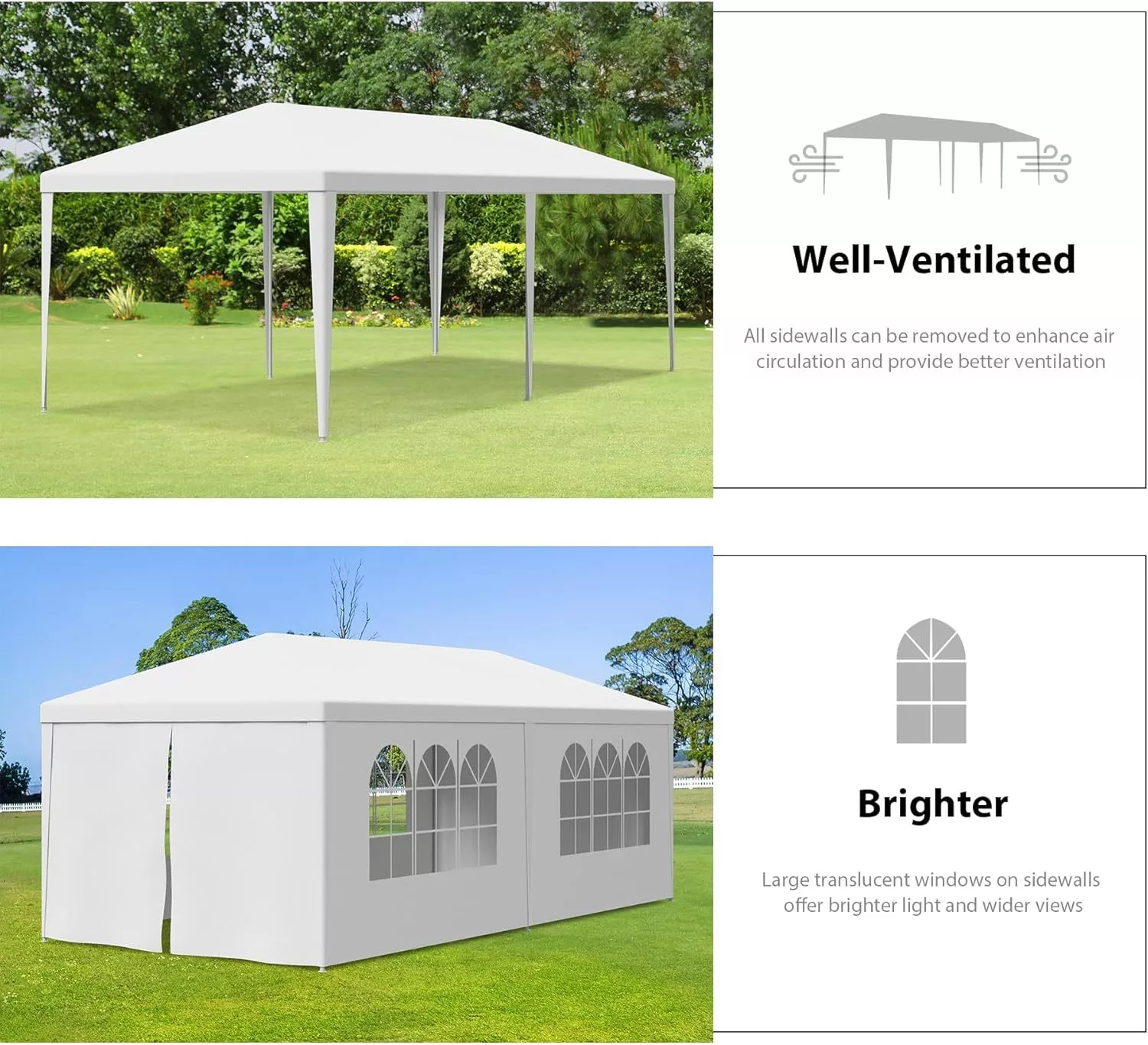 Smartxchoices 10' x 20' Heavy Duty Outdoor White Waterproof Gazebo Canopy Tent with Removable Sidewalls - Image 5