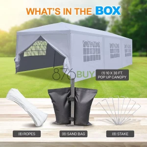 SereneLife Pop Up Canopy Tent 10x30 - Portable Commercial Instant Shelter Foldable/Collapsible Sun Shade Canopy Pop Up Tent w/ 4 Walls